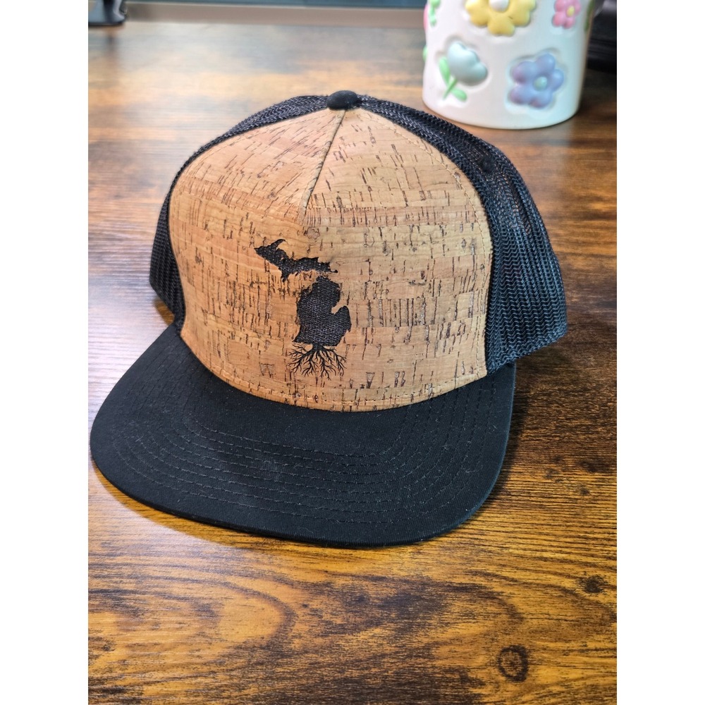Otto Michigan Roots Cork Front Trucker Hat Black Mesh Snapback Cap 154-1174